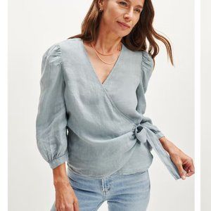 Amour Vert Linette Linen Blouse Size: Medium Color: Eucalyptus / Sage Green